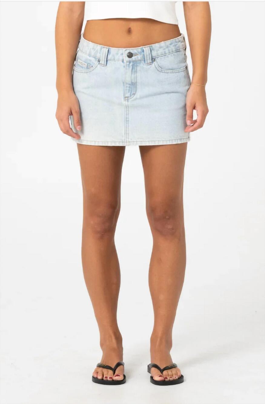 NEW RUSTY mavericks low rise denim mini skirt in sky blue heather